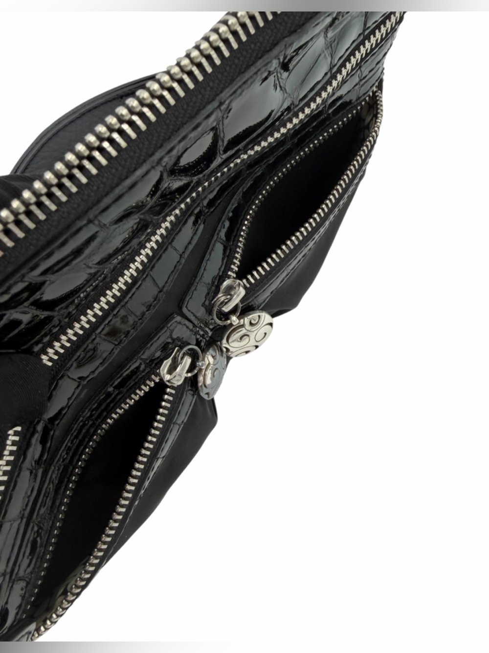 Brighton Twister GoGo Black Nylon & Croc Pattern Crossbody - Picture 4 of 9